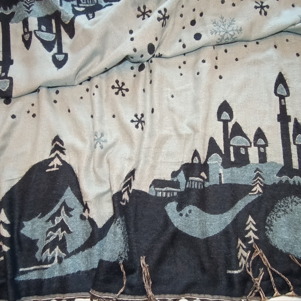 Festive Winter Scene Throw Shawl/  Blanket